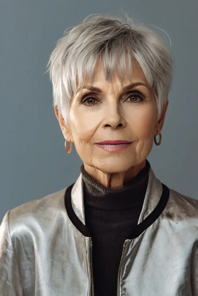 pixie cut grey hair shortcut woman hairstyle