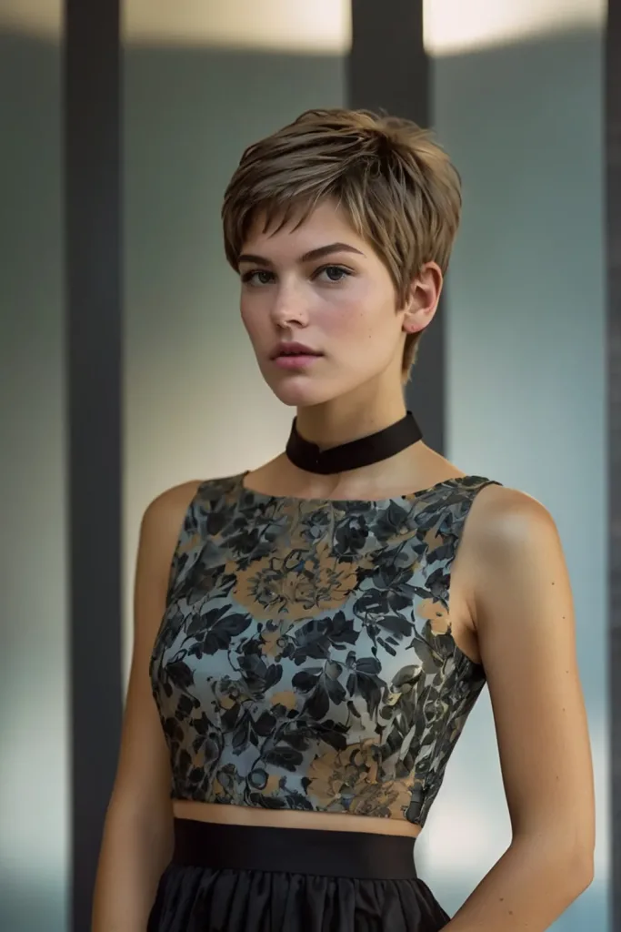 pixie cut stylish young woman with short hair