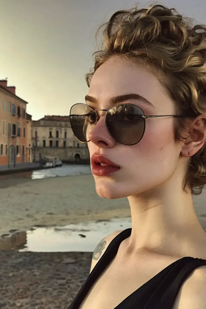 pixie cut young girl in sunglasses curly hair