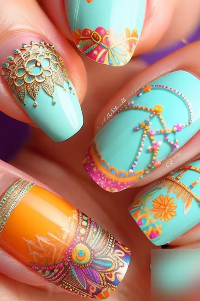 summer nails boho nails festival nails decor