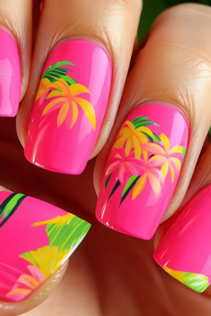 summer nails tropical neon manicure palms