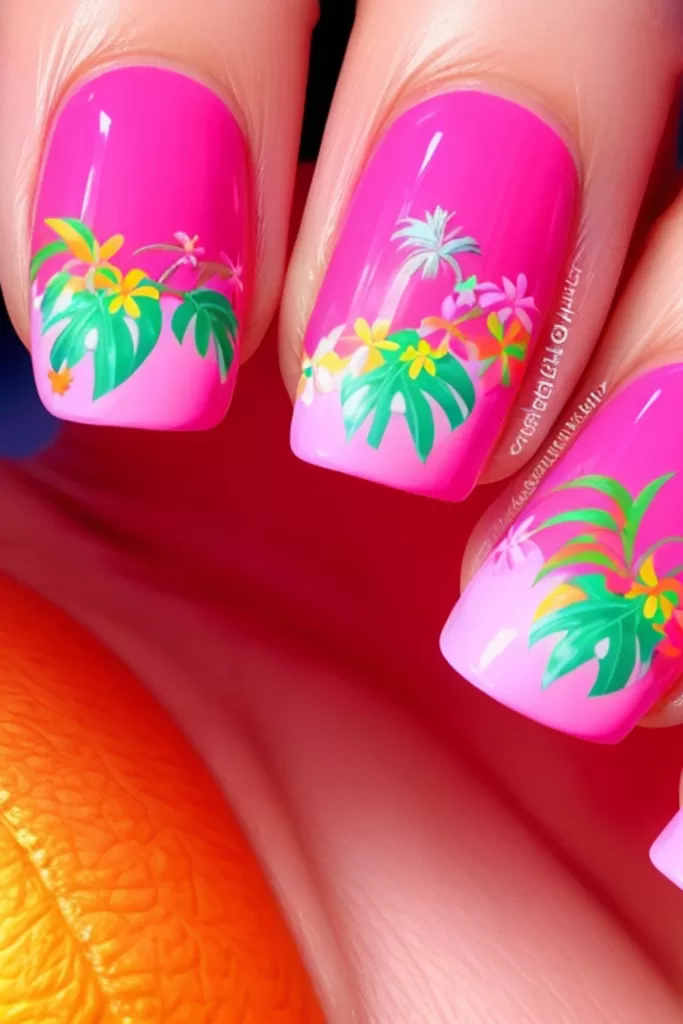 summer nails tropical neon manicure palms colored