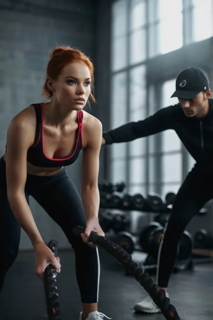 workout songs woman in the gym with trainer crossfit